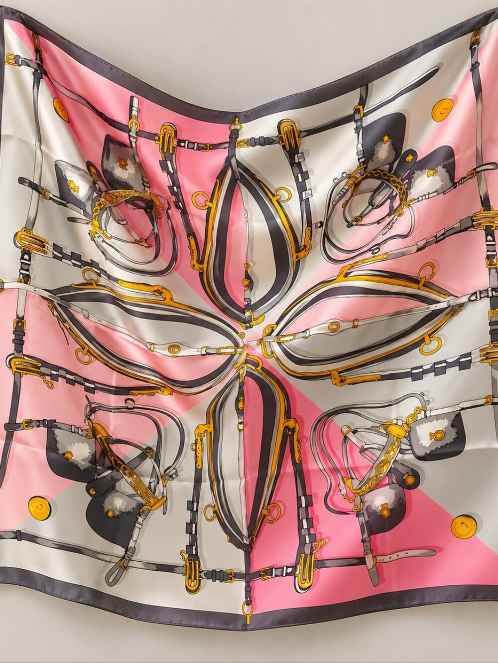 100% Silk Pink & Gray Print Scarf 34x34